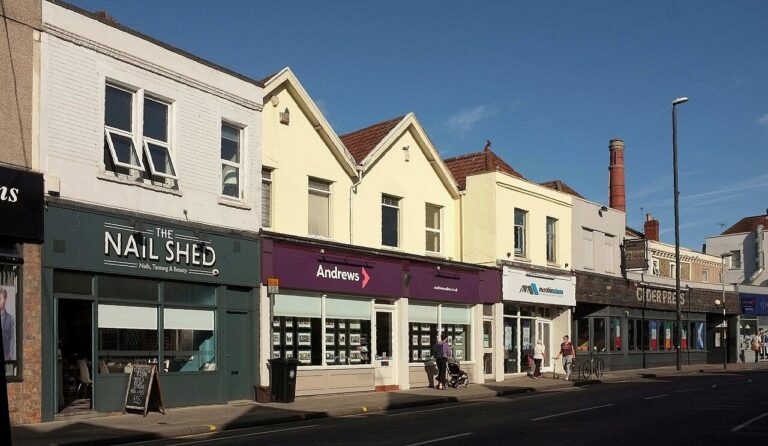 Independent shopfronts on Gloucester Road in sunshine