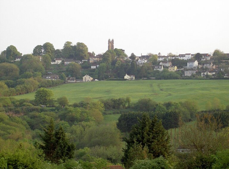 Green fields and woodland rising to Dundry on the Dundry Slopes